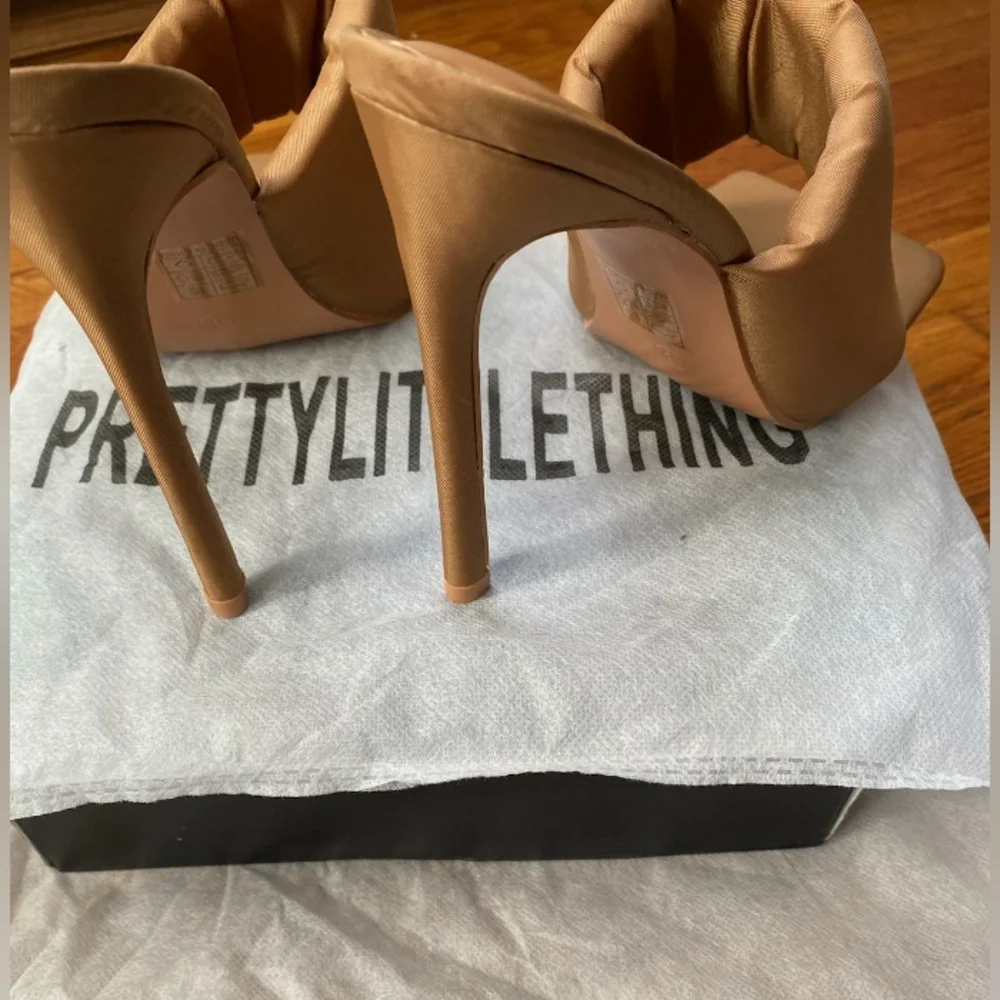 PLT, Camel, US10, Nylon Square Toe Padded Strap High Heeled Mules - Picture 5 of 5